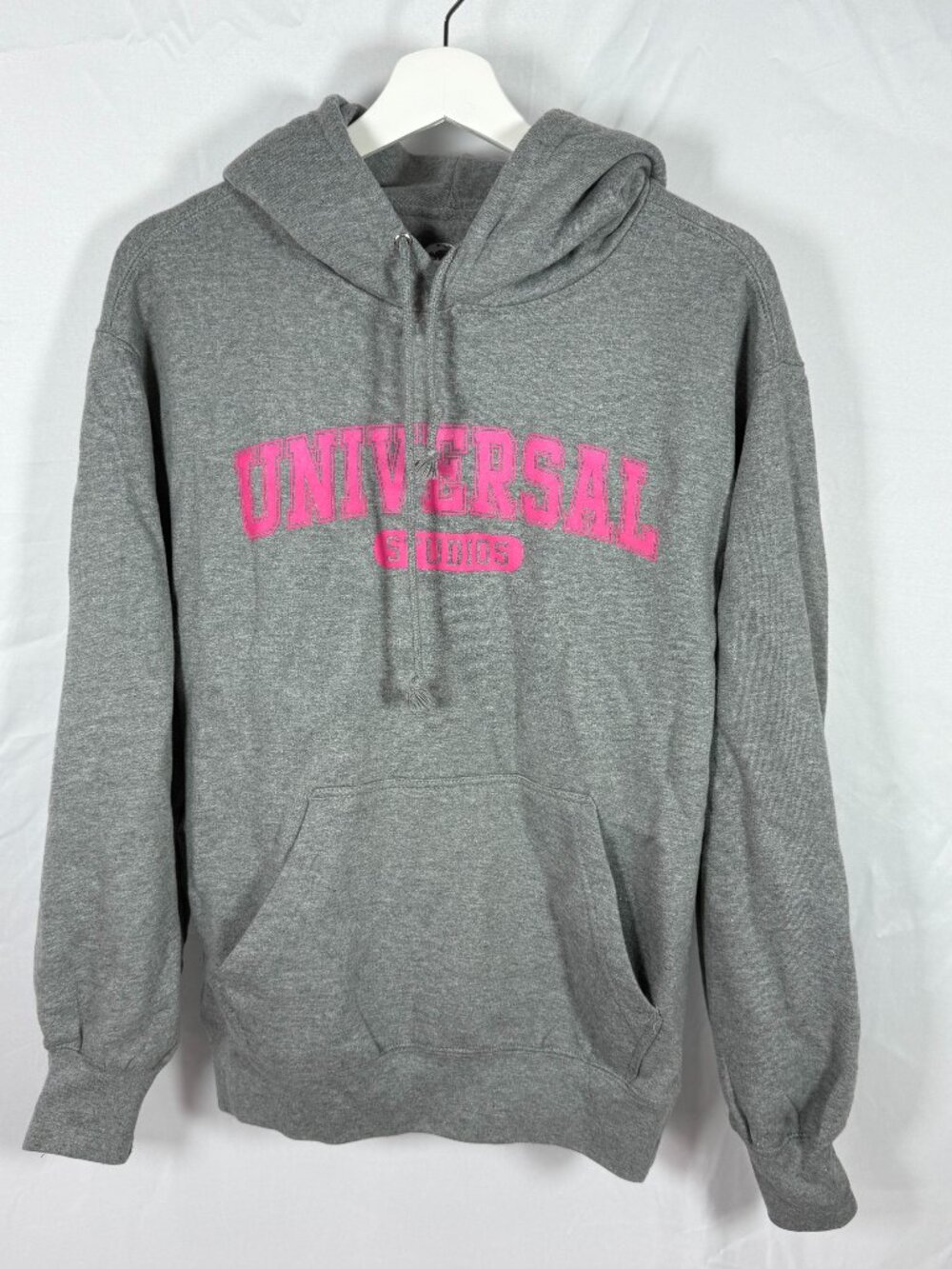 Universal Studios Pullover Hoodie Sweatshirt Size Small Gray with Pink Graphic